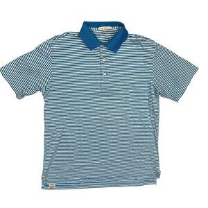 Peter Millar Short Sleeve Polo Golf Shirt Striped 100% Cotton Blue/White Medium